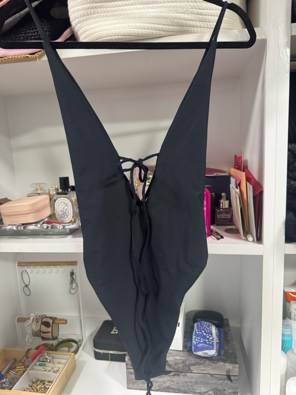 Skatie Black One Piece Swimsuit Size L NWT Plunge Backless - Picture 3 of 6